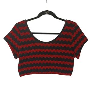 TOTO COLLECTION Black Red Stripe Short Sleeve Stretchy Crop Top 1XL